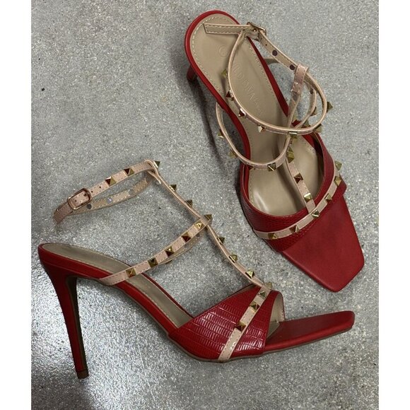 WILD DIVA / Lacey-28 / Red / Strappy / High Hee l/ Sandals With Gold Studded - Picture 6 of 9